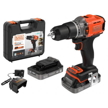 Trapano avvitatore a percussione 18V 2.0Ah – 2 batterie – valigetta – Black+Decker BCD383D2XK
