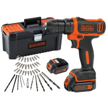 Trapano avvitatore 10.8V 1.5Ah – compatto e leggero – 40 accessori – Black+Decker BDCDD121BKA