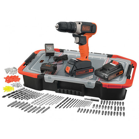 Trapano avvitatore 18V – BCD001BAST – 2 batterie 1,5Ah e 160 accessori – Black+Decker