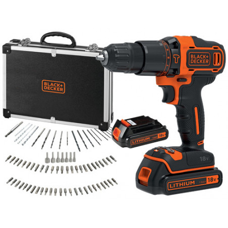 Trapano avvitatore a percussione 18V – BDCHD18BAFC – 2 batterie 1,5Ah, 80 accessori – Black+Decker