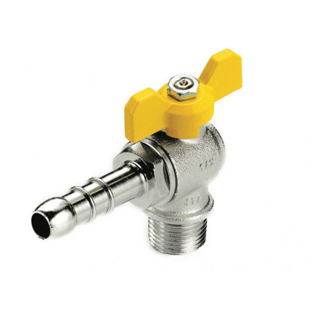 Rubinetto a sfera a squadra 1/2" per gas liquido con portagomma Ø14mm – modello 523 – uso impianti GPL – EuroStore07