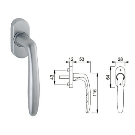 Martellina per finestra – Roissy DK – Cromo satinato, scatto 90°, perno Ø10 mm – Hoppe
