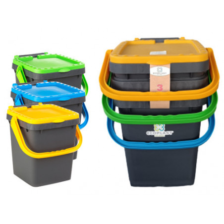 Set 3 pattumiere antirandagismo – Capacità 20 L ciascuna – Sovrapponibili e impilabili – Ecoplast