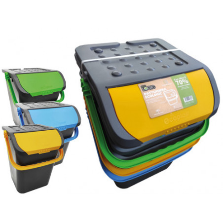 Set pattumiere antirandagismo 3 pezzi – Capacità 28 L – Sovrapponibili e impilabili – Ecoplast