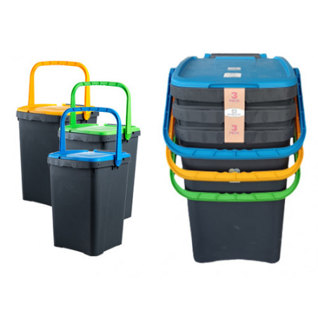 Set pattumiere antirandagismo 3 pezzi – Capacità 50 L – Sovrapponibili e impilabili – Ecoplast