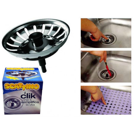 Tappo scattino per lavello inox – diametro 82 mm – apertura a pressione