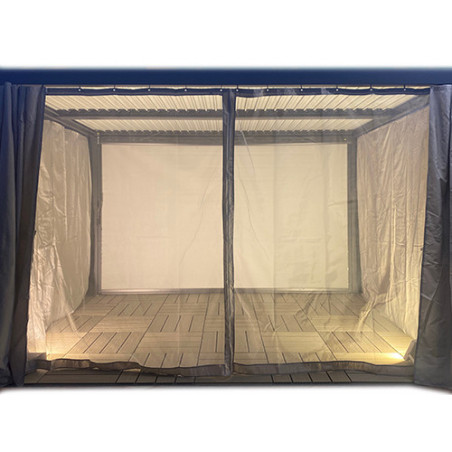 Set completo zanzariere per pergola 3x3 m – Rete nera e tessuto grigio – MRTREES
