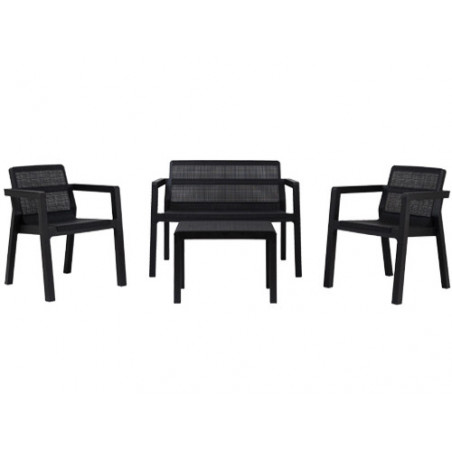 Set salotto da giardino 4 posti in resina effetto juta – Divano, poltrone e tavolino – Toomax