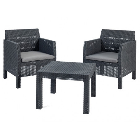 Set salotto da giardino 2 posti in resina effetto rattan – Poltrone e tavolino – Toomax Matilde antracite