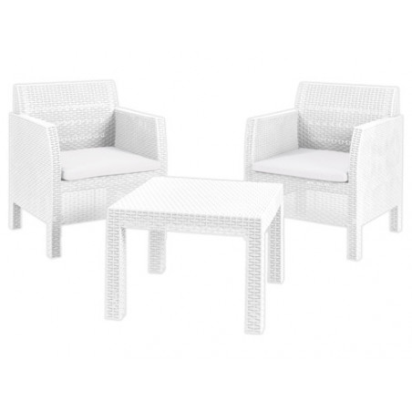 Set salotto da giardino 2 posti in resina effetto rattan – Poltrone e tavolino – Toomax Matilde bianco