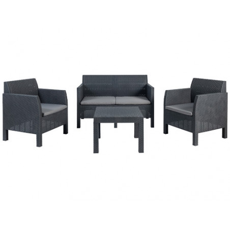 Set salotto da giardino 4 posti in resina effetto rattan – Divano, poltrone e tavolino – Toomax Matilde antracite