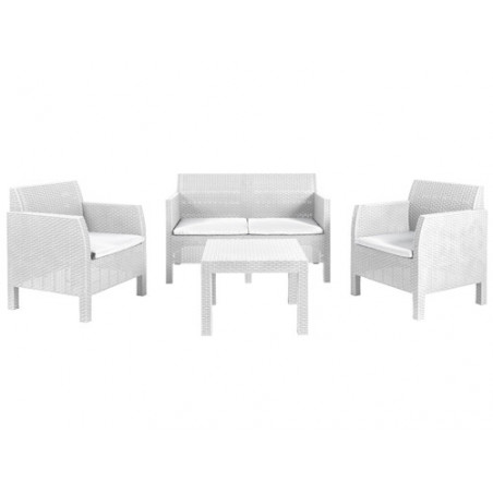 Set salotto da giardino 4 posti in resina effetto rattan – Divano, poltrone e tavolino – Toomax Matilde bianco