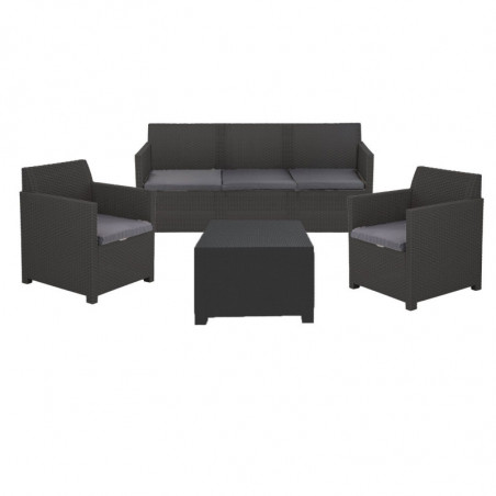 Set salotto da giardino 4 posti in resina effetto rattan – Divano, poltrone e tavolino – Artemide antracite