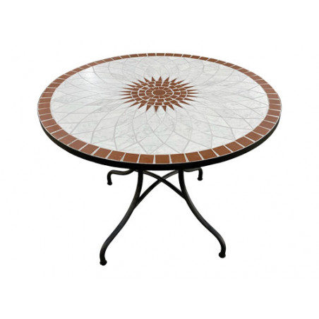 Tavolo da giardino rotondo Ø100 cm con piano in mosaico simil pietra – Rock – VivaGarden