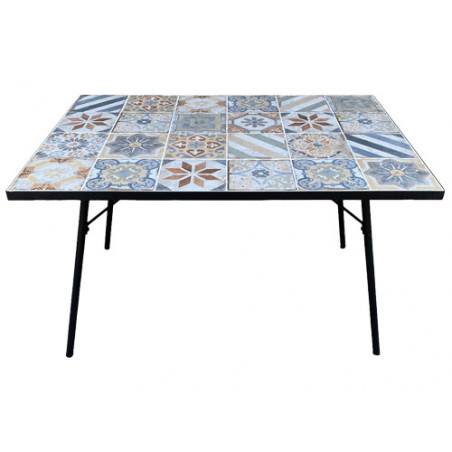 Tavolo da giardino rettangolare 120x80 cm con piano in ceramica decorata – Blues – GDLC