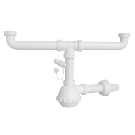 Sifone in PVC 2 vie con attacco lavastoviglie – Per lavelli a doppia vasca
