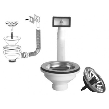 Pilettone 3"1/2 con tappo scattino e troppo pieno – Per lavelli inox e sintetici