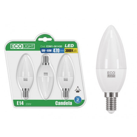 Lampadina LED E14 oliva 6W luce calda 3000K confezione 3 pezzi – Ecolight