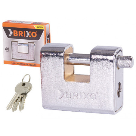 Lucchetto corazzato 60 mm ottone e acciaio antiscasso 3 chiavi - Brixo Top