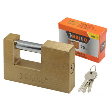 Lucchetto corazzato rettangolare 60 mm ottone/acciaio antiscasso 2 chiavi - Brixo