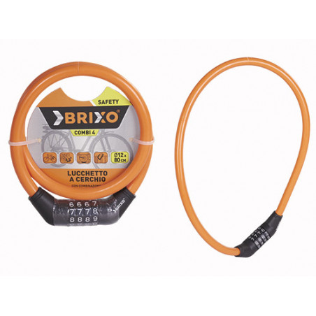 Lucchetto cerchio bici Combi 4 12 × 800 mm acciaio + spirale in PVC - Brixo