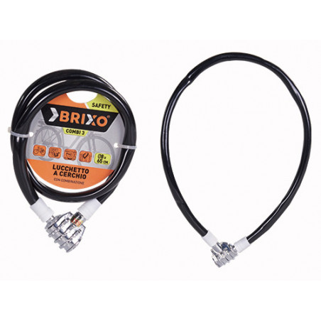 Lucchetto cerchio bici Combi 3 8 × 650 mm acciaio + spirale PVC - Brixo