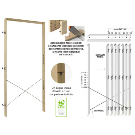 Controtelaio in legno 70/100×8×H215 cm per porte interne – montaggio rapido