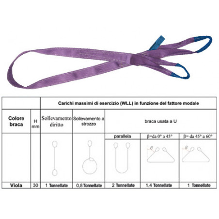 Fascia sollevamento viola 3 m 1 Tonnellata anello poliestere 30 mm – Robur Beta 8150