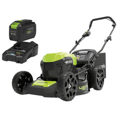 Tosaerba a batteria 48 V 46 cm 3-in-1 con batteria 4 Ah – ideale giardini fino 600 m² – Greenworks