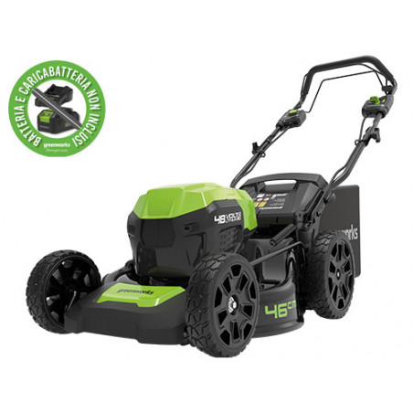 Tosaerba semovente 48 V semov. 46 cm 3-in-1 senza batteria – fino 600 m² – Greenworks