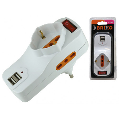 Adattatore triplo rotante con 2 porte USB 2 A – Brixo Lux