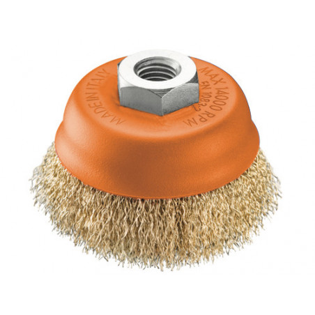 Spazzola a tazza 100 mm – Acciaio ottonato M14 per smerigliatrice – Brizo