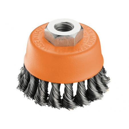 Spazzola a tazza 120 mm con fili ritorti – Brixo per finiture su metalli – Attacco M14