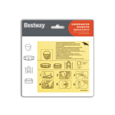 Kit riparazione piscine Bestway 10 toppe 6,5×6,5 cm – Autoadesive subacqua – Bestway