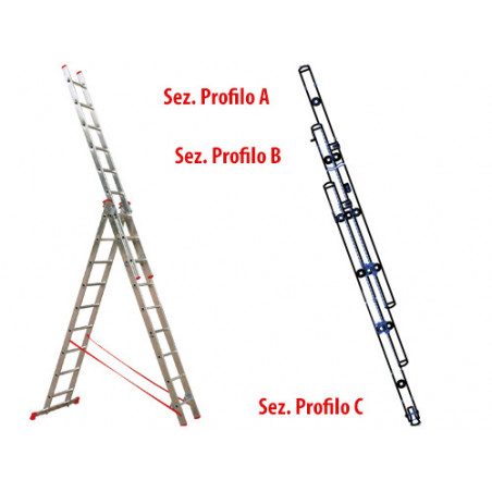 Scala alluminio triplice Step Up 3×9 gradini – Altezza 5,29 m – Professionale