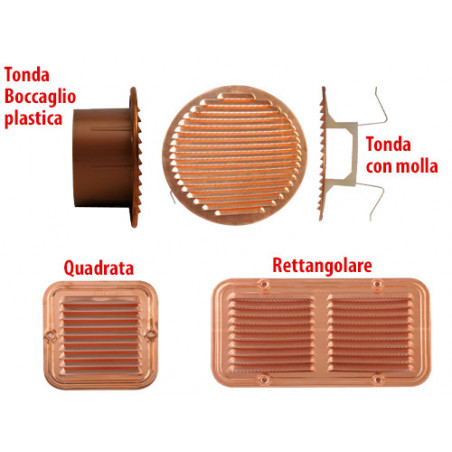 Griglia di aerazione in rame quadrata 14×14 cm con rete – per condotti – Rame