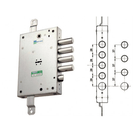 Serratura per porta blindata sinistra triplice (interasse 28 mm) – 4 mandate – Mottura