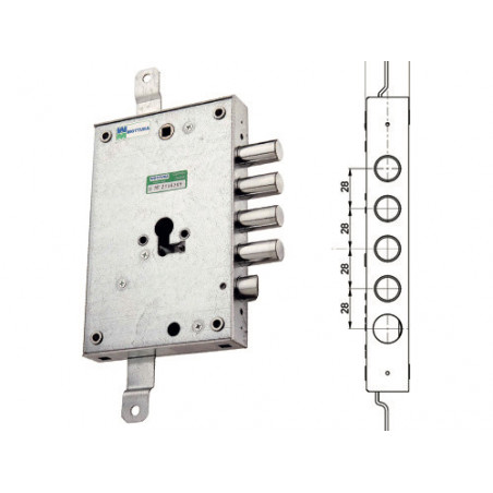 Serratura per porta blindata destra triplice interasse 28 mm – 85.571/28DX – Mottura