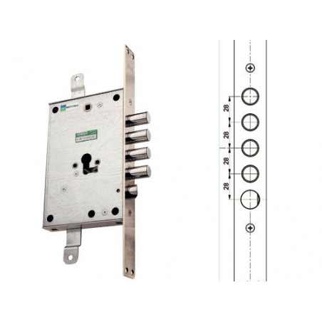 Serratura per porta blindata destra triplice interasse 28 mm – 85.771/28DX – Mottura