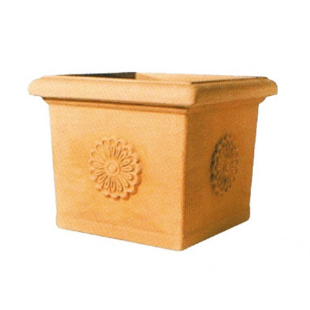 Vaso quadrato 49×49×41 in resina Impruneta con rosone da esterno – Telcom