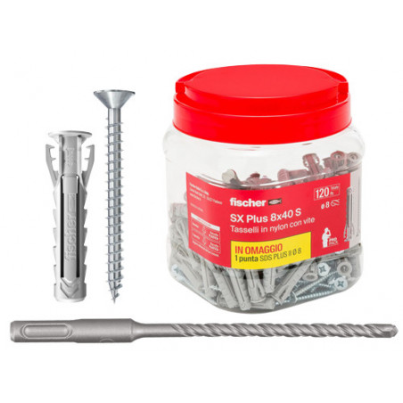 Tasselli SX Plus 8S – 8×40 mm 120 pz con vite – Fischer