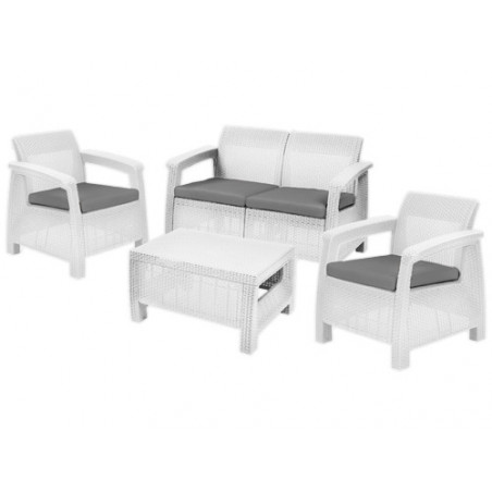 Set salotto rattan bianco Keter Corfu Lounge 4 pezzi con cuscini – outdoor