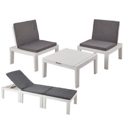 Salottino giardino – Set tavolo-resina Duetto 3-in-1 bianco 65×65 cm – outdoor modulare