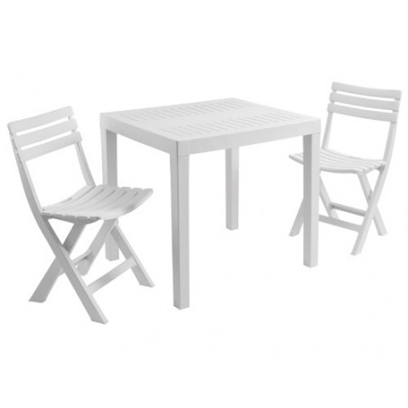 Salottino giardino – Set resina Club bianco modulare – tavolino e sedute salvaspazio
