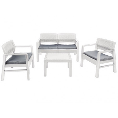 Salottino giardino – Set rattan Kilimanjaro bianco 160×160 cm 6 posti – outdoor