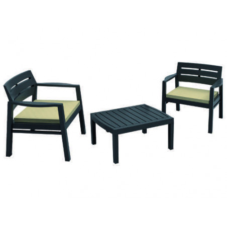 Salottino giardino – Set resina Lombok antracite modulare – tavolo/sgabello/contenitore