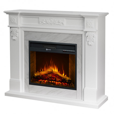 Camino Elettrico Truman Bianco Effetto Marmo – L121×P38×H108