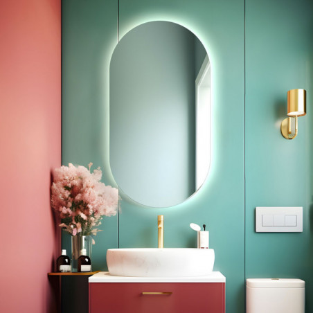 Specchio Bagno Ovale Led Olivia 50X90 cm Retroilluminato Made in Italy