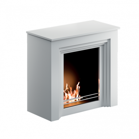 Biocamino pavimento Falcade Bianco 2 kW – struttura in legno assemblata, vetro frontale – Tecno Air System
