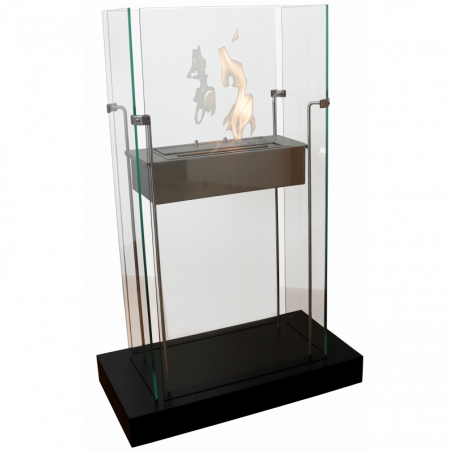 Biocamino pavimento Atlanta Nero 2 kW – struttura acciaio + base in legno, 4 vetri – Tecno Air System